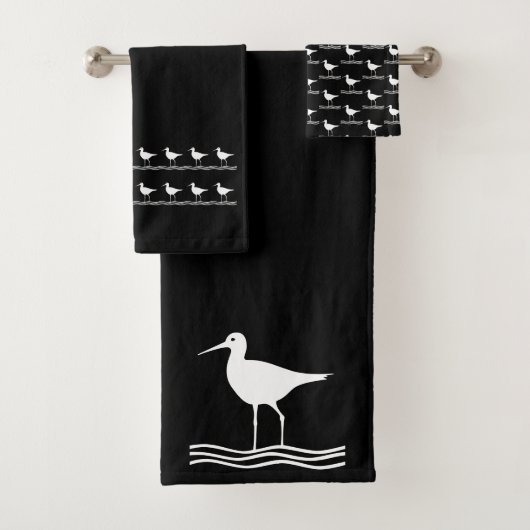Water vogel Bad Zwart-witte handdoek set (Insitu)