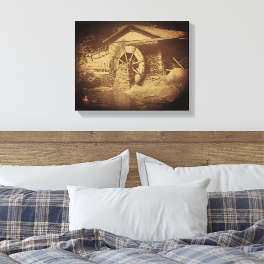 Water Wheel Duck Pond Canvas Afdruk (Insitu (Slaapkamer))