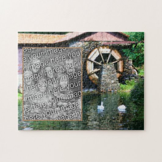 Water Wheel Duck Pond Schilderij Voeg uw foto toe Legpuzzel (Horizontaal)