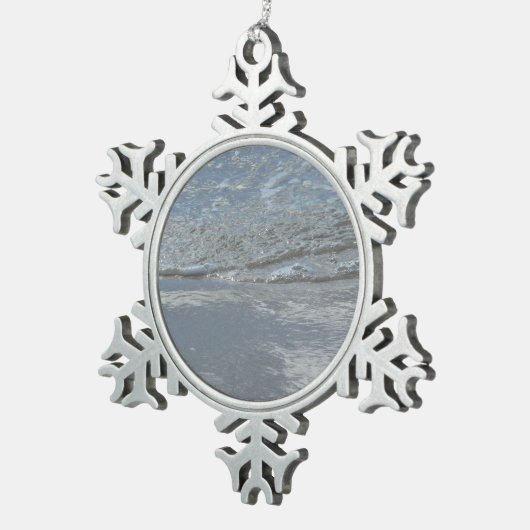 Wateraftappen op Abstracte foto's van de Beach Tin Sneeuwvlok Ornament (Rechts)