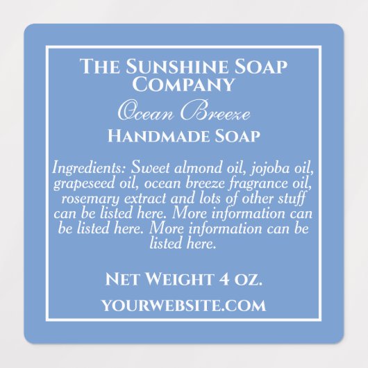 Waterbestendige babyblauwe en witte zeep bestandde labels (Design 1)