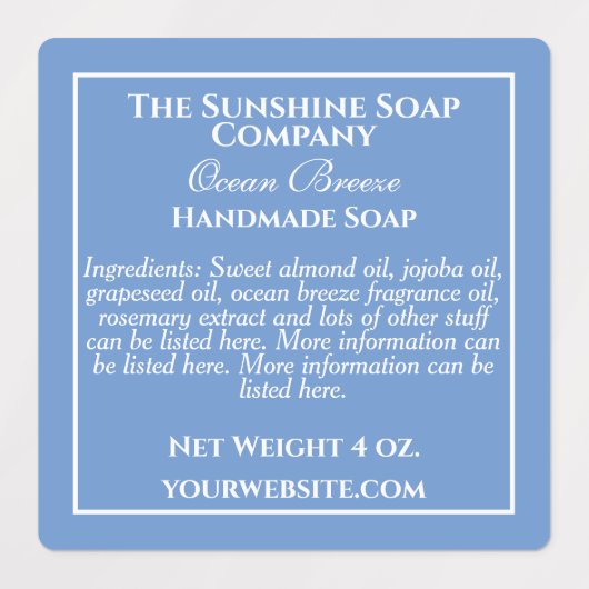 Waterbestendige babyblauwe en witte zeep bestandde labels (Design 3)