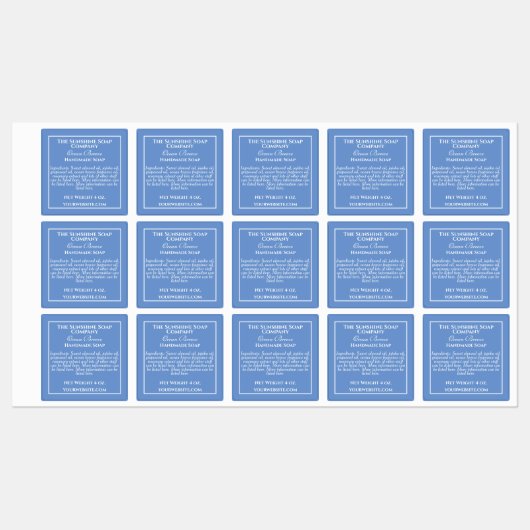 Waterbestendige babyblauwe en witte zeep bestandde labels (Vel)