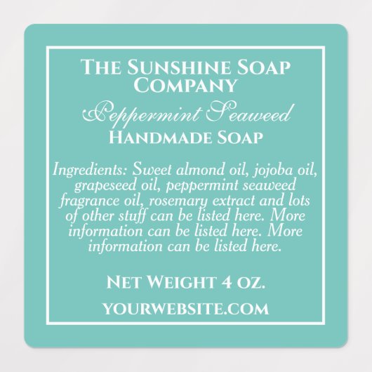 Waterbestendige blauwgroen en witte zeep bestandde labels (Design 1)
