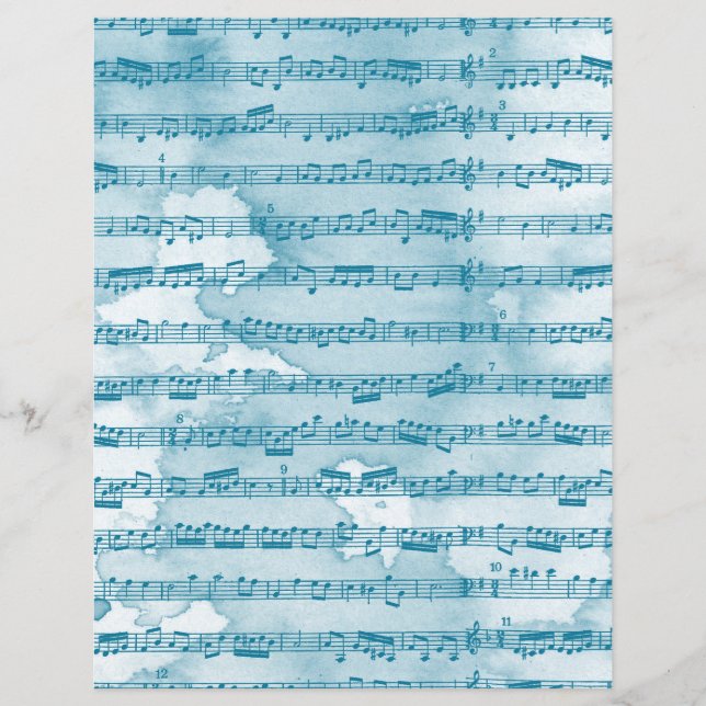 Waterbevlekt blauw vel Music Scrapbook Paper (Voorkant)