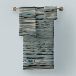 Waterblauwe beige golfband bad handdoek