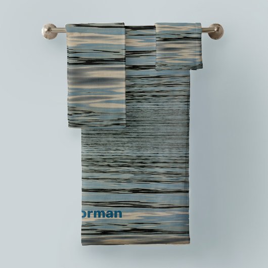 Waterblauwe beige golfband bad handdoek