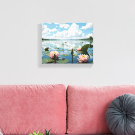Waterbloemen op een meer met een bewolkte hemel | canvas afdruk