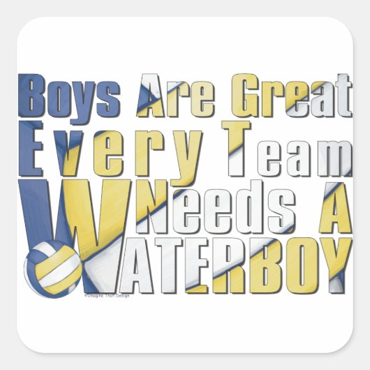 Waterboy Volleyball in Blue en Yellow Vierkante Sticker (Voorkant)