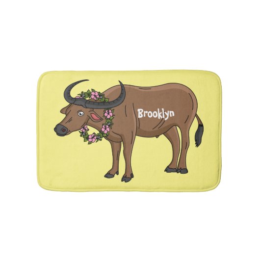 Waterbuffel met cartoon van bloemen badmat (Voorkant)