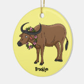 Waterbuffel met cartoon van bloemen keramisch ornament (Links)