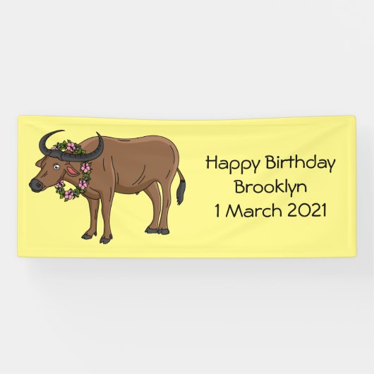 Waterbuffel met cartoon van bloemen spandoek (Horizontaal)