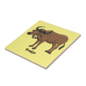Waterbuffel met cartoon van bloemen tegeltje (Zijkant)