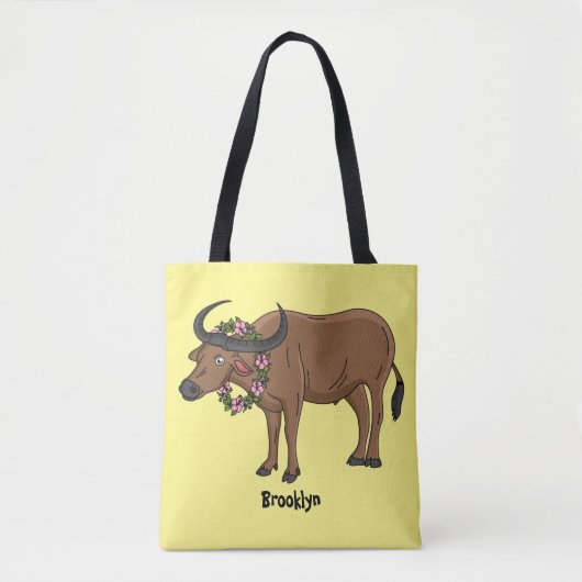 Waterbuffel met cartoon van bloemen tote bag (Voorkant)