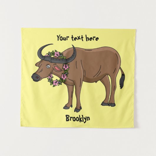 Waterbuffel met cartoon van bloemen wandkleed (Voorkant (horizontaal))