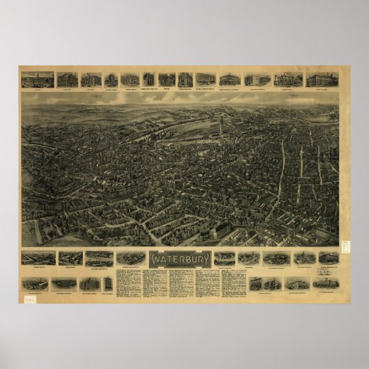 Waterbury Connecticut 1917 Antiek Panoramische Kaa Poster (Voorkant)