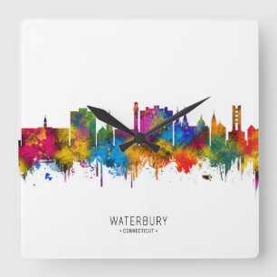 Waterbury Connecticut Silhouet Vierkante Klok