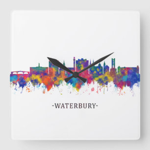 Waterbury Connecticut Skyline Vierkante Klok