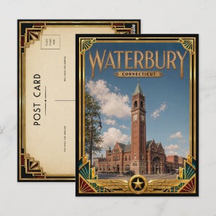 Waterbury Connecticut Vintage Art Deco Gouden Tijd Briefkaart