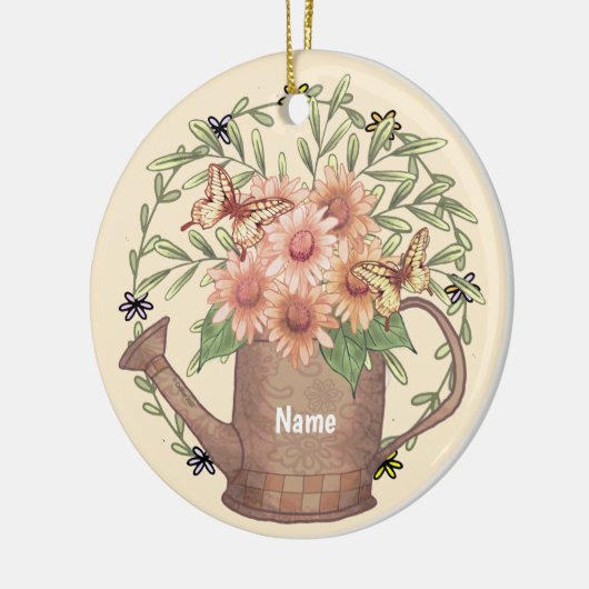 Watercan Pink Daisy Keramisch Ornament (Links)