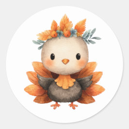  Waterccolor Thankgiving Cute Little Turkey Ronde Sticker