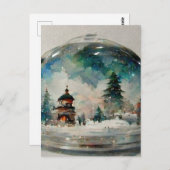 Waterclor Snowglobe met Kerstmis Briefkaart (Voorkant / Achterkant)