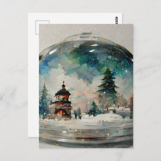 Waterclor Snowglobe met Kerstmis Briefkaart (Voorkant / Achterkant)