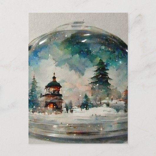 Waterclor Snowglobe met Kerstmis Briefkaart (Voorkant)