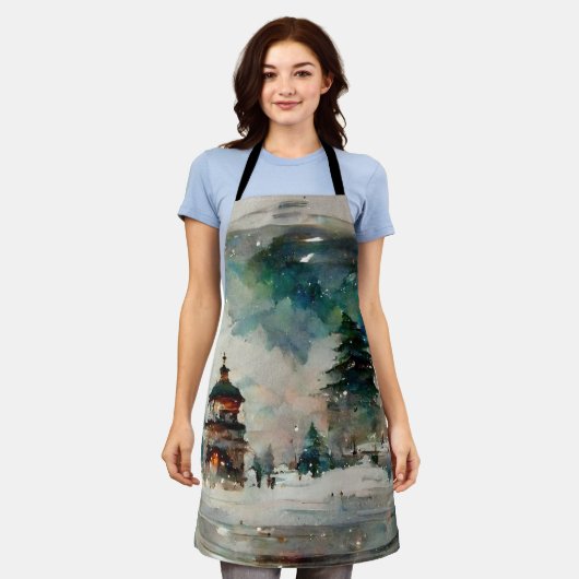 Waterclor Snowglobe met Kerstmis Schort (Gedragen)