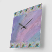 Watercoclor Peacock Glory Vierkante Klok (Hoek)