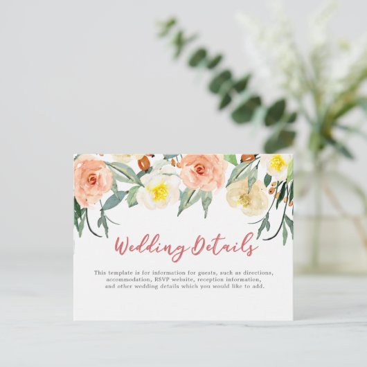 Watercolo bloemen bruiloft details / informatie ka briefkaart (Staand voorkant)