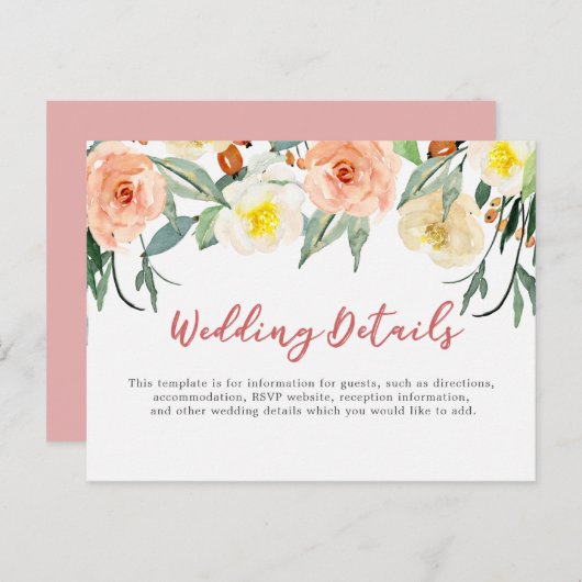 Watercolo bloemen bruiloft details / informatie ka briefkaart (Voorkant / Achterkant)
