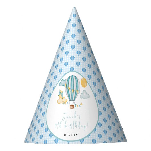 Watercolo Hot Air Balloon Kind 5e verjaardag Feesthoedjes (Voorkant)