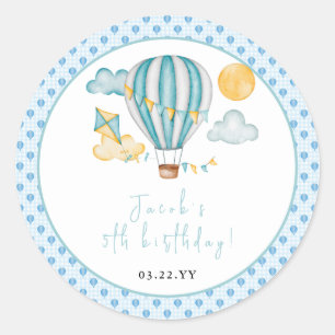 Watercolo Hot Air Balloon Kind 5e verjaardag Ronde Sticker