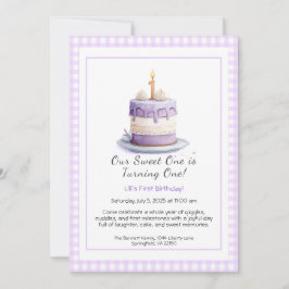 Watercolor 1e verjaardagsuitnodiging met cake lila kaart