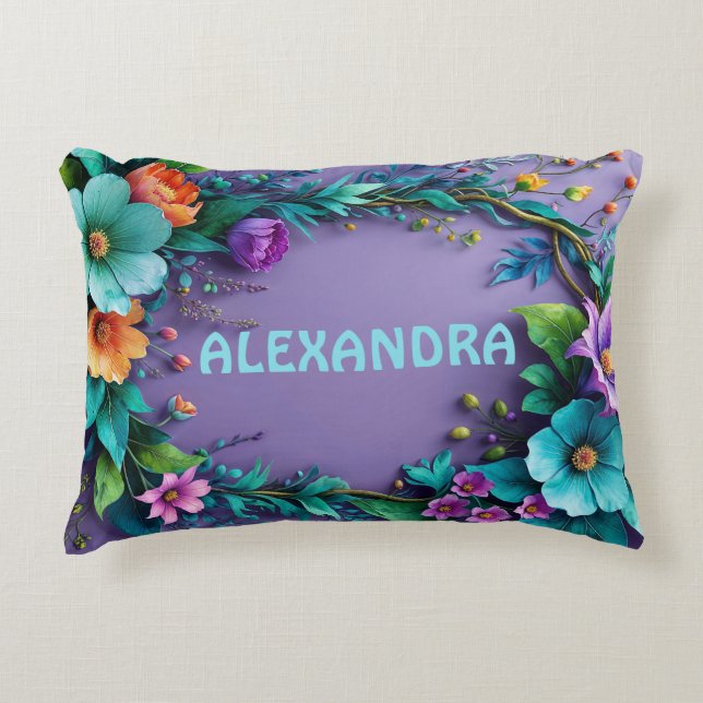 Watercolor 3D Bloemen Frame 44 Accent Kussen (Voorkant)