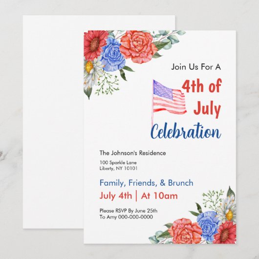 Watercolor 4 juli Brunch Kaart (Voorkant / Achterkant)