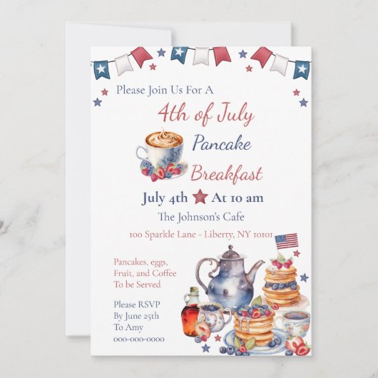 Watercolor 4 juli Brunch Kaart (Voorkant)