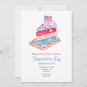 Watercolor 4 juli cake feestje kaart (Voorkant)