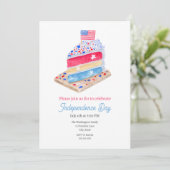 Watercolor 4 juli cake feestje kaart (Staand voorkant)