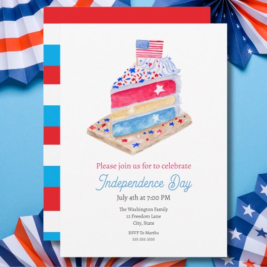 Watercolor 4 juli cake feestje kaart