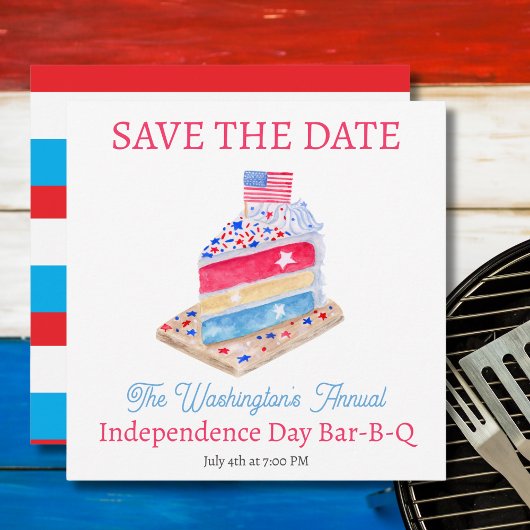 Watercolor 4 juli cake feestje save the date