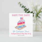 Watercolor 4 juli cake feestje save the date (Staand voorkant)