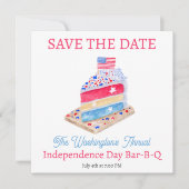 Watercolor 4 juli cake feestje save the date (Voorkant)