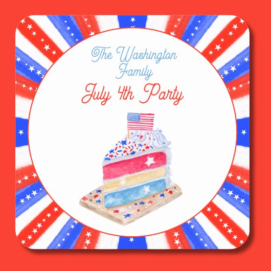 Watercolor 4 juli cakefeest vierkante sticker