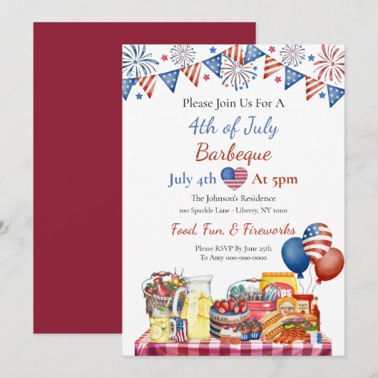 Watercolor 4 juli Feest  Kaart (Voorkant / Achterkant)
