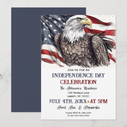 Watercolor 4 juli Feest  Kaart (Voorkant / Achterkant)