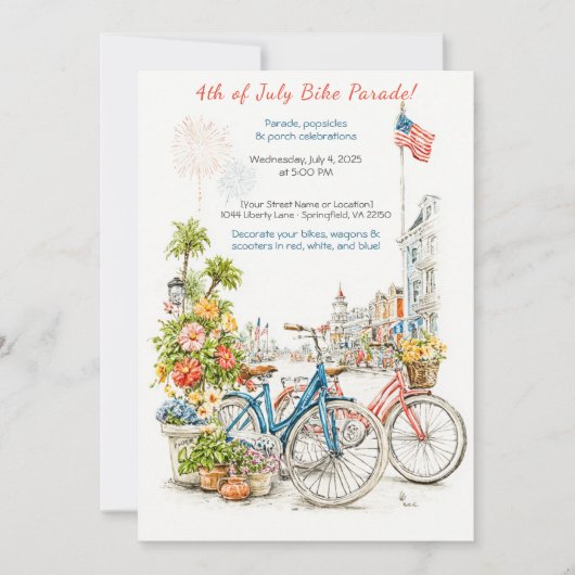 Watercolor 4 juli fietsparade uitnodiging  (Voorkant)