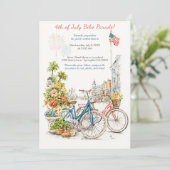 Watercolor 4 juli fietsparade uitnodiging  (Staand voorkant)