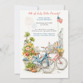 Watercolor 4 juli fietsparade uitnodiging